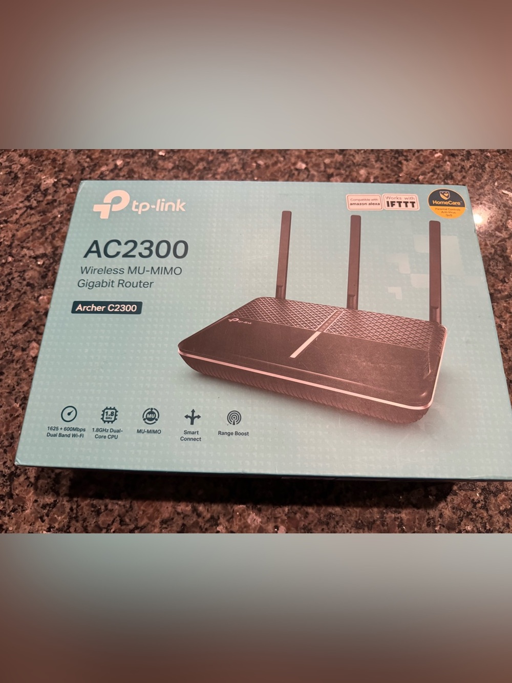 TP-Link Archer C2300 AC2300 Dual-Band Wireless Router in Black and Teal Box